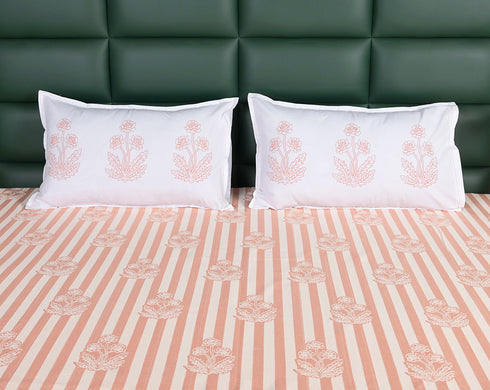 SOMA Cotton Rich Bedsheet | Floral & Stripe Woven Bed Sheet | 180 TC (Weight= 400 TC) | Soft & Comfortable Bedsheet for Bedroom