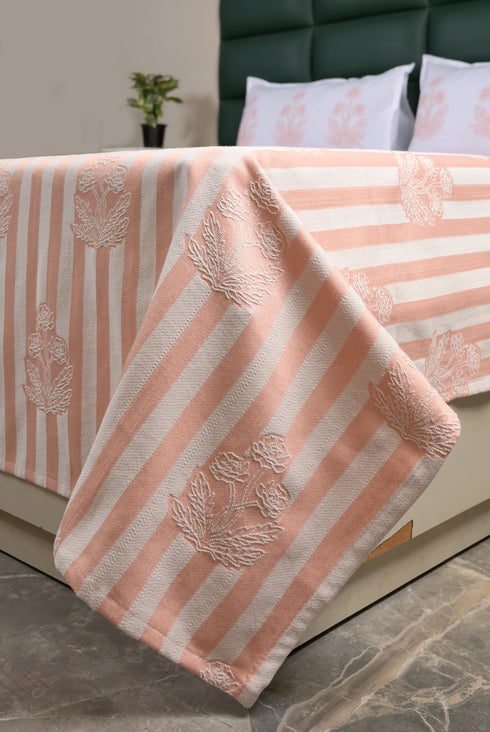 SOMA Cotton Rich Bedsheet | Floral & Stripe Woven Bed Sheet | 180 TC (Weight= 400 TC) | Soft & Comfortable Bedsheet for Bedroom
