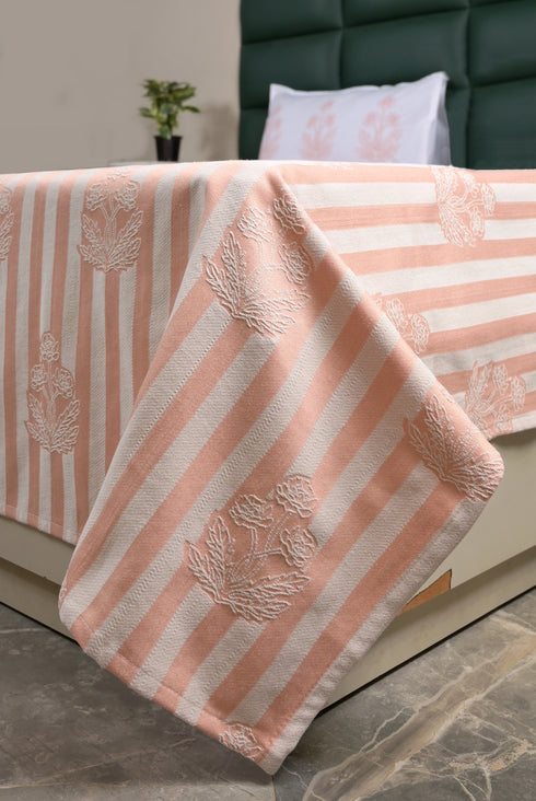 SOMA Cotton Rich Bedsheet | Floral & Stripe Woven Bed Sheet | 180 TC (Weight= 400 TC) | Soft & Comfortable Bedsheet for Bedroom