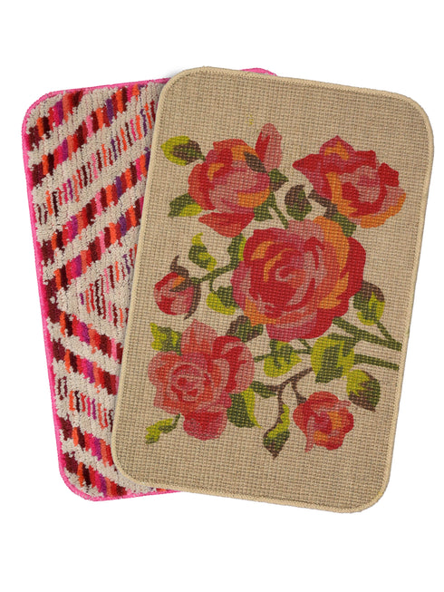 Microfiber Bath Mat & Jute Door Mat Combo Pack of 2Pc | Anti-Skid | Quick Drying | Soft Water Absorbent | Diamond & Floral Pattern