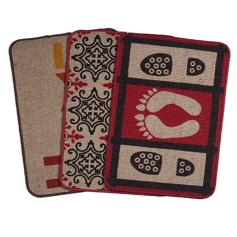 Decorative Jute Printed Anti Slip Doormat Set of 3Pc- 40x60 cm