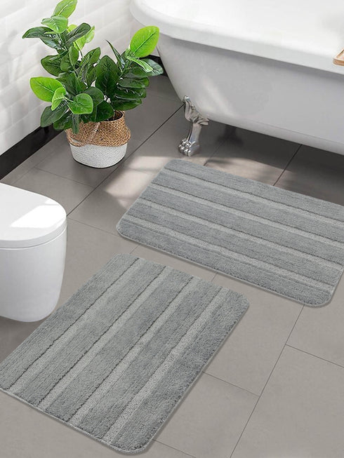 SOS-1019 High Low Loop Soft Microfiber Anti-Slip Set of 2 Bathmat