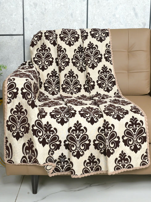 Medallion Polyester Cotton Sofa Throw Cover | Floral Emboss Design – Set 1