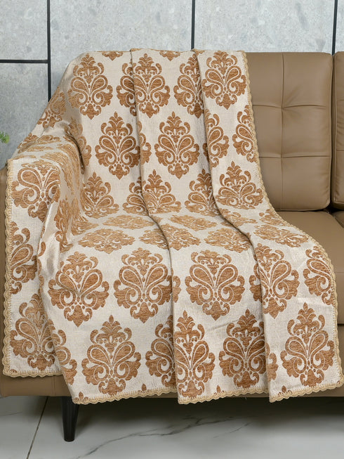 Medallion Polyester Cotton Sofa Throw Cover | Floral Emboss Design – Set 1