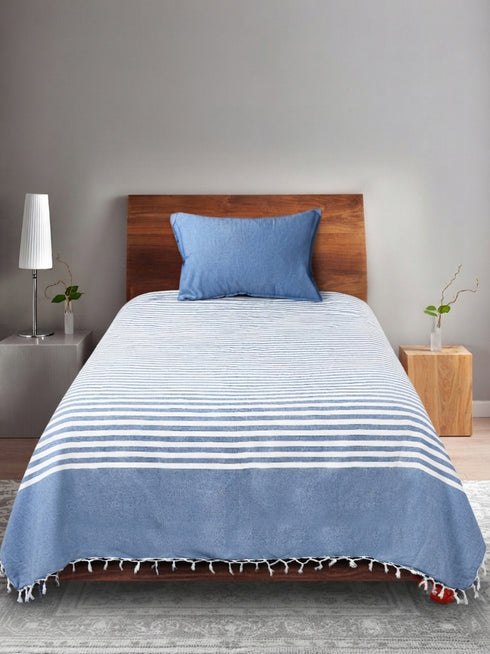 Even Stripe Handwoven Cotton Bed Cover Set – Subtle Line Detailing | Minimal Look