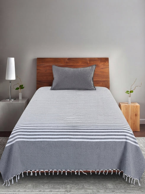 Even Stripe Handwoven Cotton Bed Cover Set – Subtle Line Detailing | Minimal Look