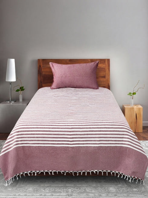 Even Stripe Handwoven Cotton Bed Cover Set – Subtle Line Detailing | Minimal Look