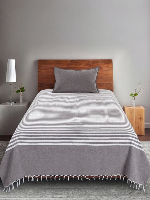 Even Stripe Handwoven Cotton Bed Cover Set – Subtle Line Detailing | Minimal Look