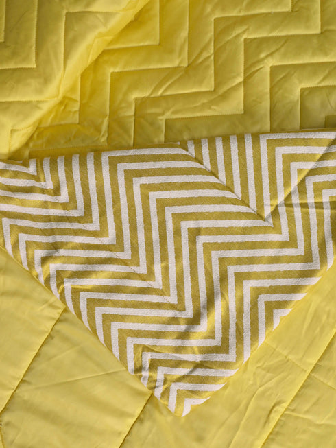 GIFT BOX | CHEVRON Yellow Cotton Bedsheet-Cover | Matching Yellow Reversible Quilt/Comforter | Combo Set For Gift & Daily Use