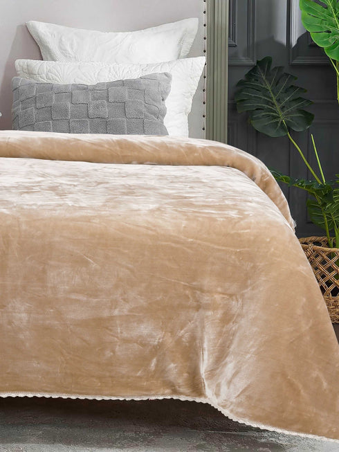 Winter Mink, Cloudy Silky - Soft Double Sided Heavy 2 Layer Blanket with Crochet Lace Edges