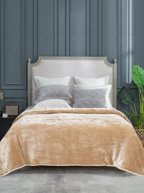 Winter Mink, Cloudy Silky - Soft Double Sided Heavy 2 Layer Blanket with Crochet Lace Edges