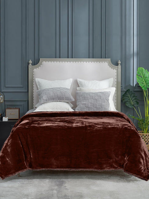 GIFT BOX | Brown Winter Mink & Cloudy Silky Soft | Double Sided Heavy 2 Layer Blanket 90″x90″ | with Crochet Lace Edges | For Gift & Daily Use