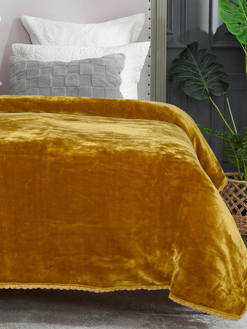 Winter Mink, Cloudy Silky - Soft Double Sided Heavy 2 Layer Blanket with Crochet Lace Edges