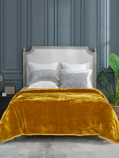 Winter Mink, Cloudy Silky - Soft Double Sided Heavy 2 Layer Blanket with Crochet Lace Edges