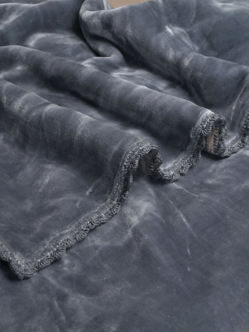 Winter Mink, Cloudy Silky - Soft Double Sided Heavy 2 Layer Blanket with Crochet Lace Edges