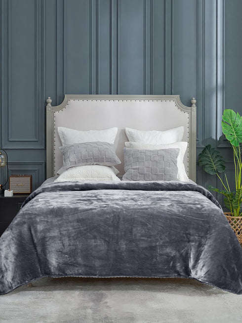 GIFT BOX | Grey Winter Mink & Cloudy Silky Soft | Double Sided Heavy 2 Layer Blanket 90″x90″ | with Crochet Lace Edges | For Gift & Daily Use