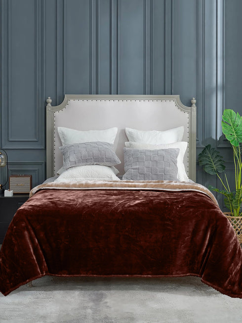 Winter Mink, Cloudy Silky - Soft Double Color Heavy 2 Layer Blanket with Crochet Lace Edges