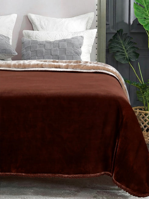 Winter Mink Cloudy Silky Soft Double-Color King Size 2-Layer Blanket with Crochet Lace Edges | Plush & Premium Feel