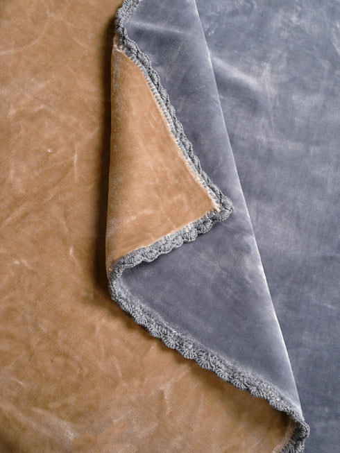 GIFT BOX | Beige Grey Winter Mink & Cloudy Silky Soft | Double Color Heavy 2 Layer Blanket 90″x90″ | with Crochet Lace Edges | For Gift & Daily Use