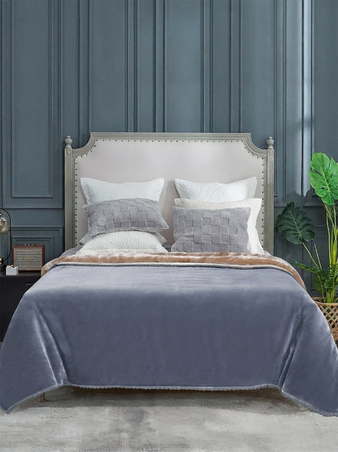 Winter Mink Cloudy Silky Soft Double-Color King Size 2-Layer Blanket with Crochet Lace Edges | Plush & Premium Feel