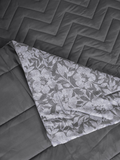 GIFT BOX | Kanan Grey Cotton Bedsheet-Cover | Matching Grey Reversible Quilt/Comforter | Combo Set For Gift & Daily Use
