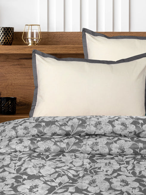 GIFT BOX | Kanan Grey Cotton Bedsheet-Cover | Matching Grey Reversible Quilt/Comforter | Combo Set For Gift & Daily Use