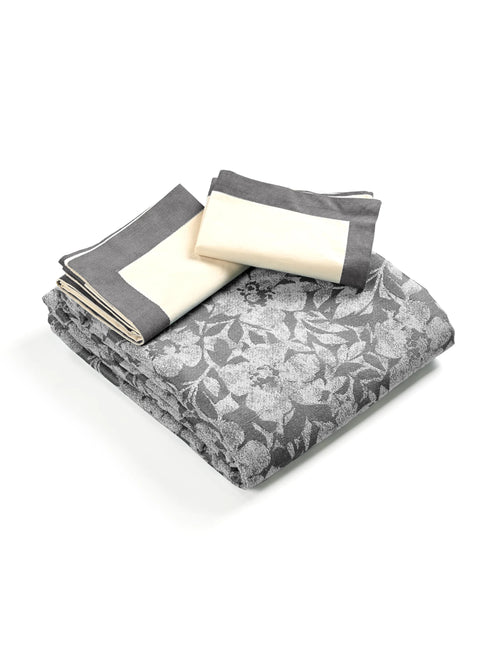 GIFT BOX | Kanan Grey Cotton Bedsheet-Cover | Matching Grey Reversible Quilt/Comforter | Combo Set For Gift & Daily Use