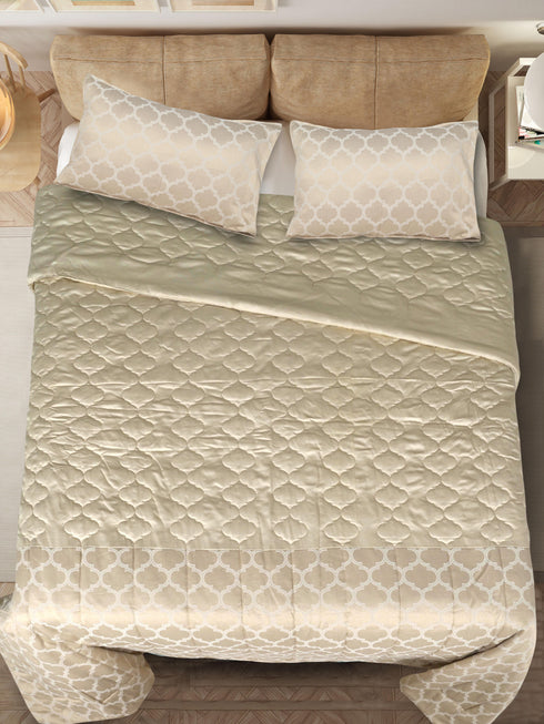 GIFT BOX | NOOR Beige Cotton Bedsheet-Cover | Matching Beige Reversible Quilt/Comforter | Combo Set For Gift & Daily Use