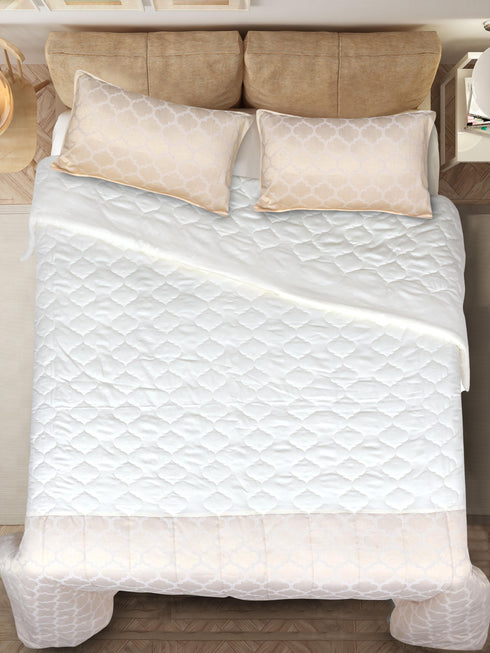 GIFT BOX | NOOR Ivory Cotton Bedsheet-Cover | Matching Ivory Reversible Quilt/Comforter | Combo Set For Gift & Daily Use