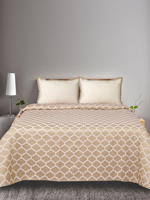GIFT BOX | NOOR Beige Cotton Bedsheet-Cover | Matching Beige Reversible Quilt/Comforter | Combo Set For Gift & Daily Use