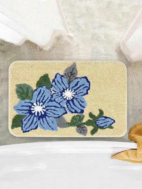 PINKY Microfiber with Anti-skid Backing Bath Mat |Water Absorbing Mat | Washable Quick Drying Footmat | Home, Bathroom, Bedroom, Kitchen | Floral Pattern