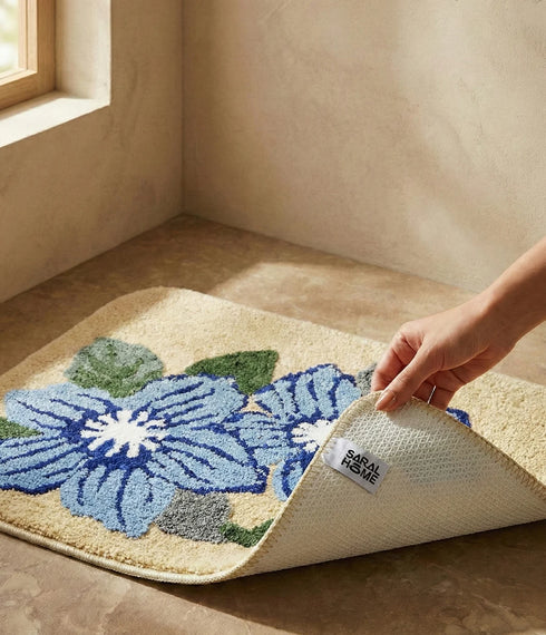 PINKY Microfiber with Anti-skid Backing Bath Mat |Water Absorbing Mat | Washable Quick Drying Footmat | Home, Bathroom, Bedroom, Kitchen | Floral Pattern