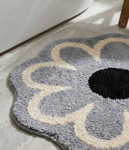 Daisy Flower Shaped Microfiber Round Bath Mat | Ultra Soft & Super Absorbent Bathroom Rug | Anti-Skid Bathmat for Bathroom, Bedroom & Wash Basin Area