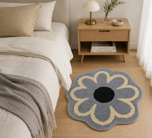 Daisy Flower Shaped Microfiber Round Bath Mat | Ultra Soft & Super Absorbent Bathroom Rug | Anti-Skid Bathmat for Bathroom, Bedroom & Wash Basin Area