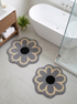 Daisy Flower Shaped Microfiber Round Bath Mat | Ultra Soft & Super Absorbent Bathroom Rug | Anti-Skid Bathmat for Bathroom, Bedroom & Wash Basin Area