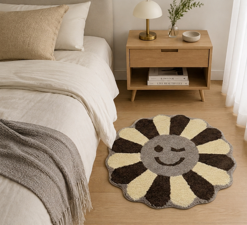 Wink Flower Shaped Microfiber Round Mat | Ultra Soft & Super Absorbent Rug | Anti-Skid Bathmat for Bathroom, Bedroom & Wash Basin, Bedside Doormat Area