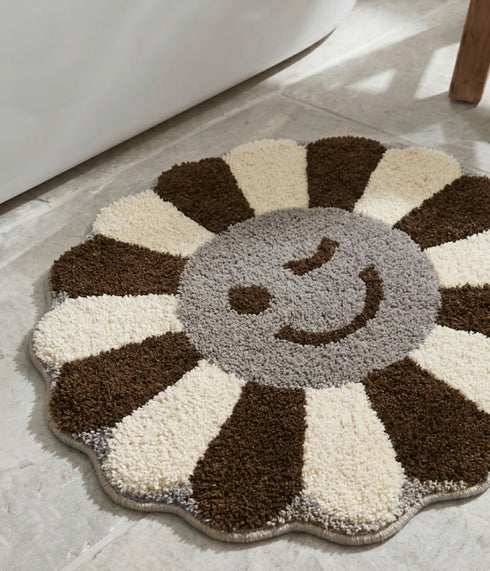 Wink Flower Shaped Microfiber Round Mat | Ultra Soft & Super Absorbent Rug | Anti-Skid Bathmat for Bathroom, Bedroom & Wash Basin, Bedside Doormat Area