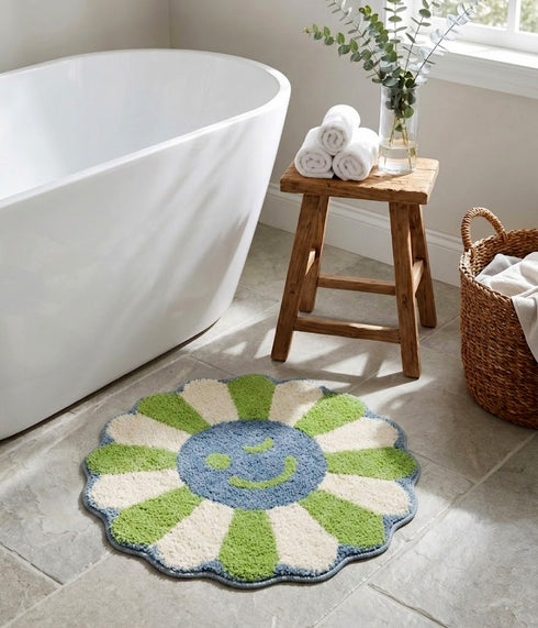 Wink Flower Shaped Microfiber Round Mat | Ultra Soft & Super Absorbent Rug | Anti-Skid Bathmat for Bathroom, Bedroom & Wash Basin, Bedside Doormat Area