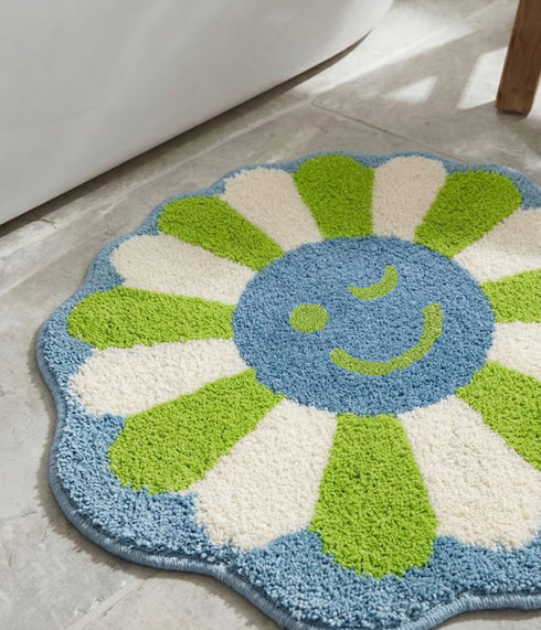 Wink Flower Shaped Microfiber Round Mat | Ultra Soft & Super Absorbent Rug | Anti-Skid Bathmat for Bathroom, Bedroom & Wash Basin, Bedside Doormat Area