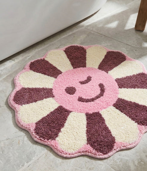 Wink Flower Shaped Microfiber Round Mat | Ultra Soft & Super Absorbent Rug | Anti-Skid Bathmat for Bathroom, Bedroom & Wash Basin, Bedside Doormat Area