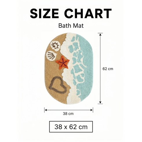 SHORE Microfiber Bath Mat for Bathroom, Anti-Skid Soft Absorbent Bath Rug, Beach Design Oval Floor Mat, Quick Dry Washable Mat for Bathroom, Bedroom & Entryway