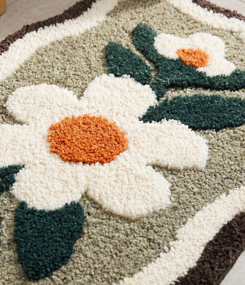 BELLIS Microfiber Floral Bath Mat | Soft & Absorbent Bathroom Rug | Anti-Skid & Quick Dry | Decorative Flower Design