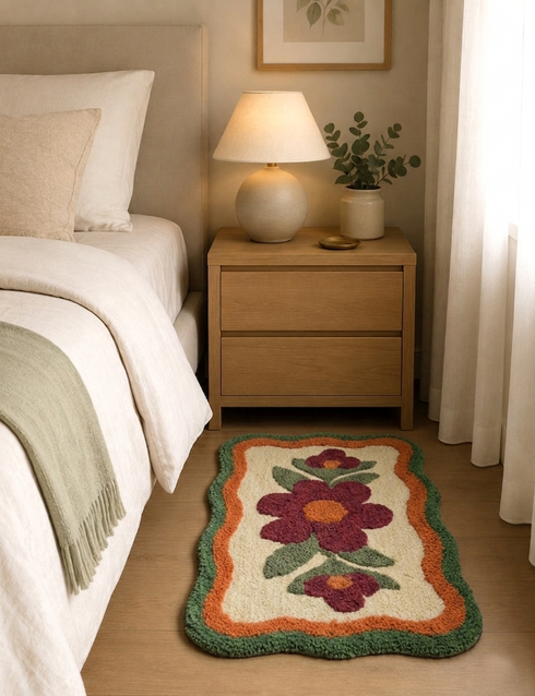 BELLIS Microfiber Floral Bath Mat | Soft & Absorbent Bathroom Rug | Anti-Skid & Quick Dry | Decorative Flower Design