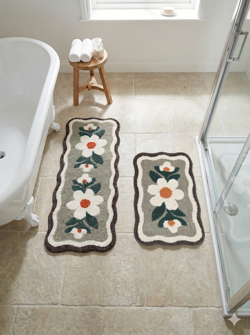 BELLIS Microfiber Floral Bath Mat | Soft & Absorbent Bathroom Rug | Anti-Skid & Quick Dry | Decorative Flower Design