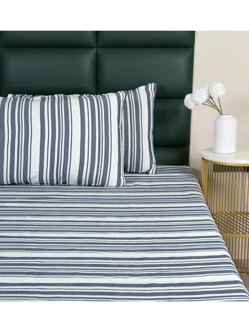 LA Strie Cotton Microfiber Bedsheet | 180 TC (Equivalent to 400 TC) | Woven, Colorfast & Quick Dry | Machine Washable