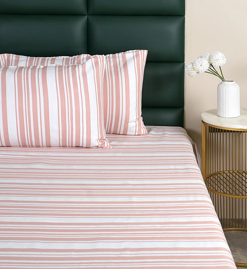 LA Strie Cotton Microfiber Bedsheet | 180 TC (Equivalent to 400 TC) | Woven, Colorfast & Quick Dry | Machine Washable