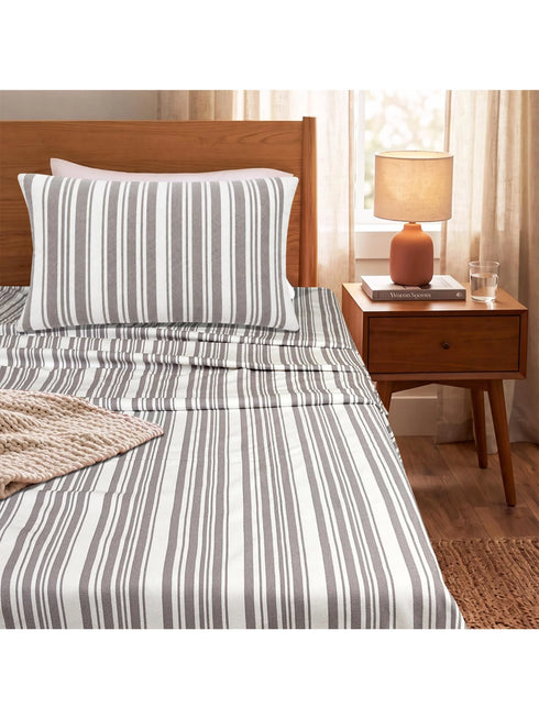 LA Strie Cotton Microfiber Bedsheet | 180 TC (Equivalent to 400 TC) | Woven, Colorfast & Quick Dry | Machine Washable