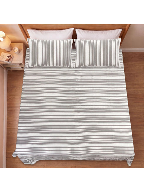 LA Strie Cotton Microfiber Bedsheet | 180 TC (Equivalent to 400 TC) | Woven, Colorfast & Quick Dry | Machine Washable