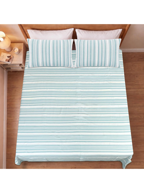 LA Strie Cotton Microfiber Bedsheet | 180 TC (Equivalent to 400 TC) | Woven, Colorfast & Quick Dry | Machine Washable
