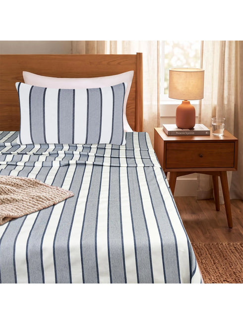 Feliz Cotton Microfiber Bedsheet | 180 TC (Equivalent to 400 TC Feel) | Woven Stripe Design | Soft, Colorfast, No Linting & Quick Dry